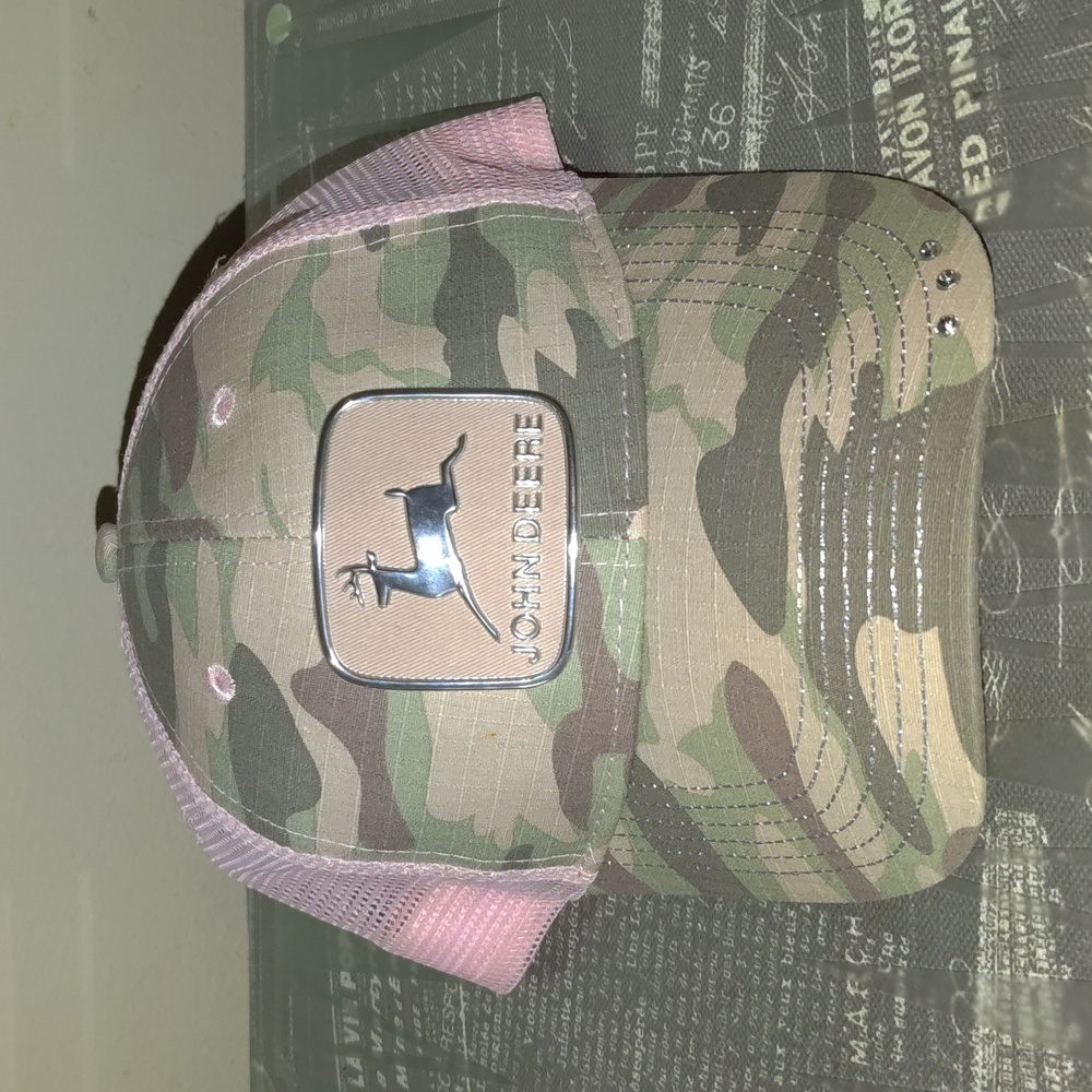 John Deere Womens Pink Camouflage Mesh Trucker Hat Cap Snap Back Tractor Girl